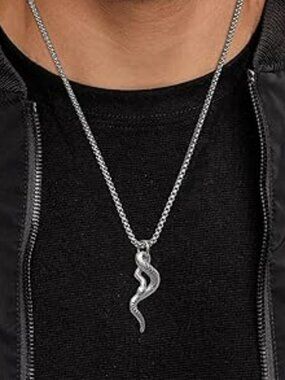 NEW Silver Tone Jewelry Stainless Steel Animal Snake Pendant Chain Necklace Goth